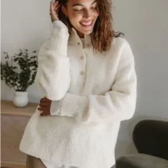 Jenni Kayne Sweaters - jenni kanye henley sweater cream alpaca wool blend xs boucle pullover